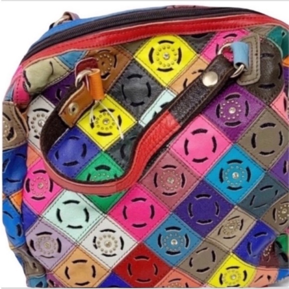 Leather Diamond quilt pattern boho bag NEW - Picture 6 of 9